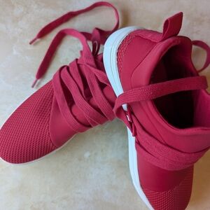 Brash Red Athletic Shoes with Knit Upper and Slip-On Design